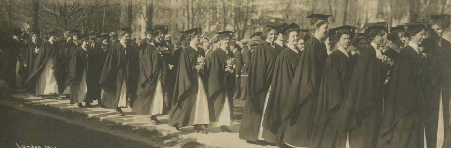 A photo of the commencement procession on the Diag in 1912.