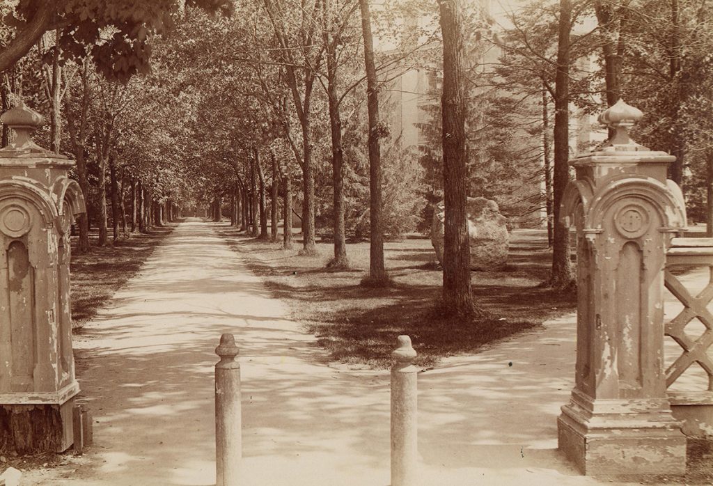 A photo of the northwest corner of the Diag in 1887.